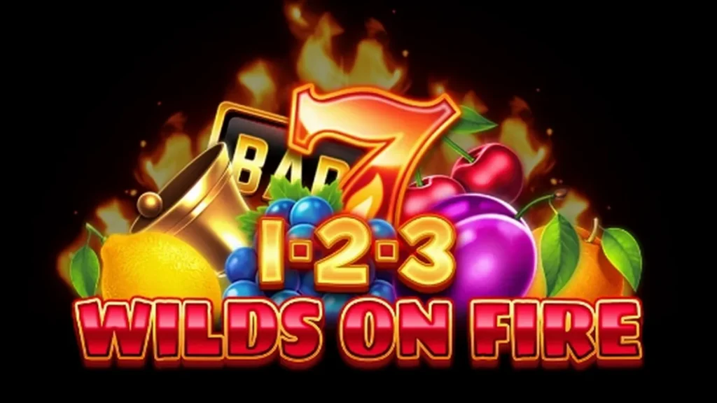 Tampilan visual mesin slot 1-2-3 Wilds on Fire dengan simbol buah dan efek api