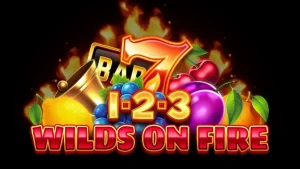 Tampilan visual mesin slot 1-2-3 Wilds on Fire dengan simbol buah dan efek api