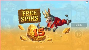 Tampilan visual slot Dyna Mule dengan latar belakang tambang industrial dan simbol-simbol mekanis.